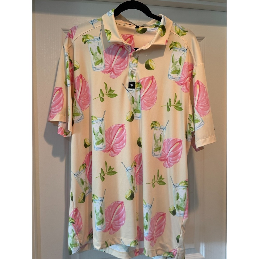 Bad Birdie Performance Golf Polo Floral Print, Size XL
